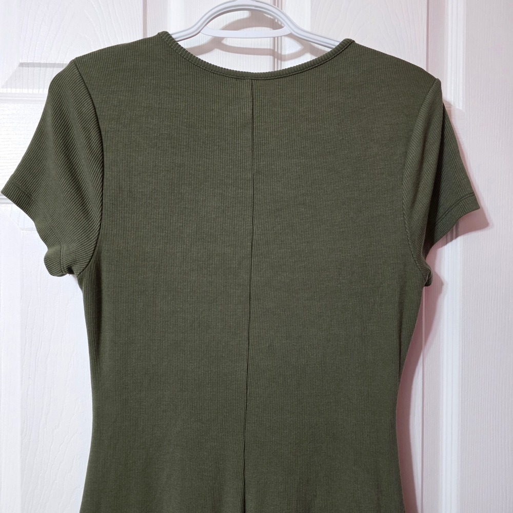 Marine Layer Women Large Ribbed Midi Dress Olive Green‎ Scoop Neck 14357 Casual - Picture 10 of 11